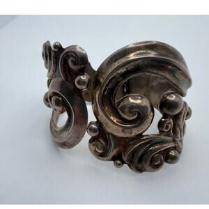 Vintage 1960s JHC Taxco Sterling Silver Modernist Cuff Bracelet Eagle Mark Mexic